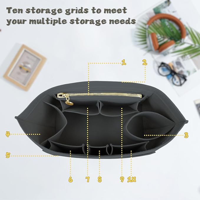 Lckaey Organizer Insert For Long Champ Le Pliage Purse organizer Premium Felt 1012-25Grey-S