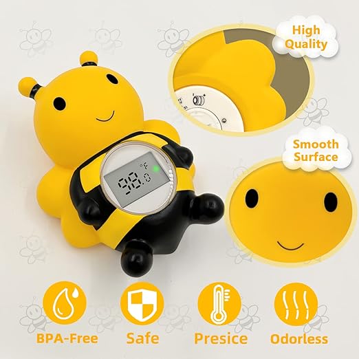 Baby Bath Thermometer Floating Toy - CPC Certified | IP68 Waterproof Water Temperature Thermometer for Bathtub, Tub Toy Gift for Newborn Baby Shower, Infants, Toddlers, Kids (Bee)