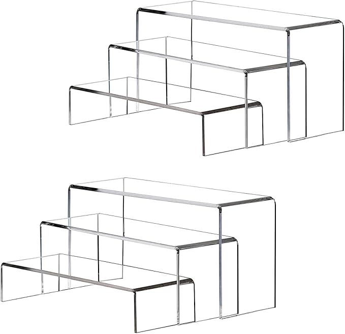 Clear Acrylic Display Risers, 6pcs Rectangle Display Stands Shelf for Cupcake Stand, Collectibles Display and Retail Showcase, Tiered Display Stand