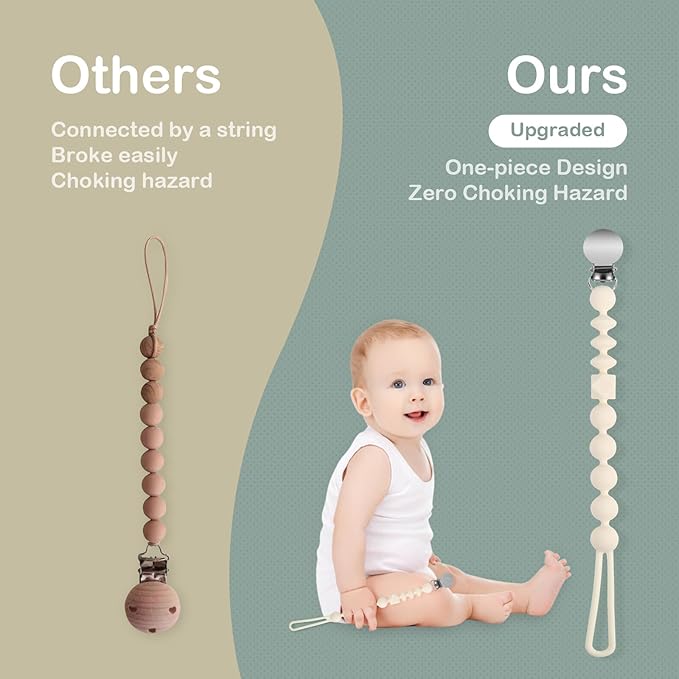 Silicone Pacifier Clips for Boys, 4 Pack One Piece Soft Flexible Pacifier Holder Clip Binky Clips for Boys