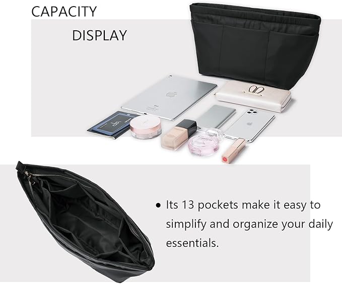 YONBEN Handbag Organizer Insert Bag Tote Shaper Bag Large Purse Organizer Insert Lightweight & Durable Nylon inner bag (L, black)