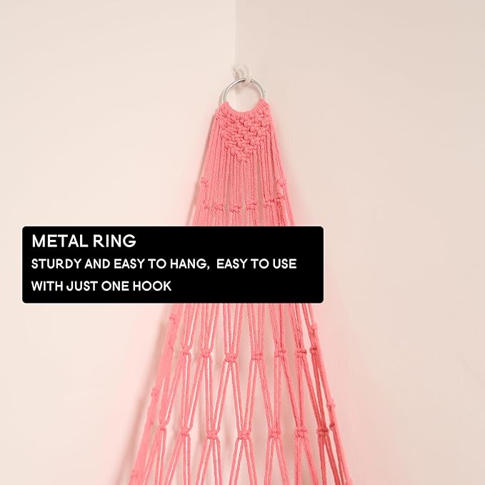 Novel Stuffed Animal Hammock Corner Hanging Net for Stuff Aniaml Storage Macrame Toy Display Plush Toy Holder-Perfect for The Tiny Space Walls (pink, XXL)