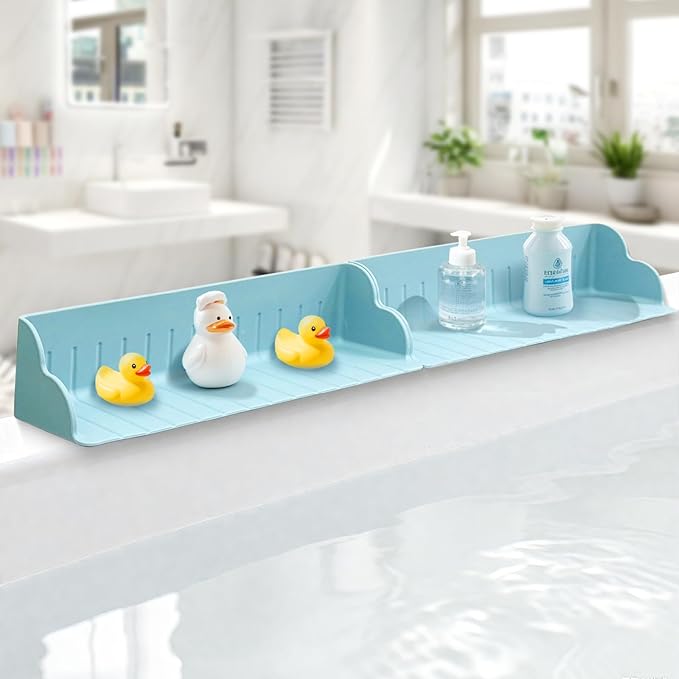 2 PCS Bath Splash Guard for Tub Kids, Guard Splash for Tub, Bathtub Splash Guard for Kids, Silicone Bath Guard Splash, Bathtub Toy Holder With 4 Strong Suction Cups