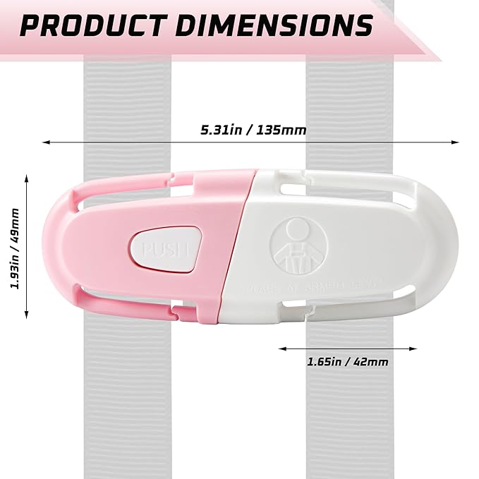 Universal Car Seat Chest Clip, Adjustable Harness Positioning Clip for Stroller and Booster Seat, Anti-Slip Shoulder Straps Holder Accessory for Parents (1 Pack, Pink&White)
