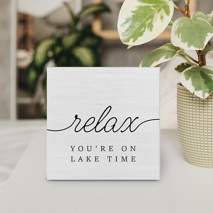 Country Lake Wood Box Sign Decor Desk Sign Lake House Relax Quote Wooden Box Block Sign Summer Rustic Home Shelf Wall Decoration