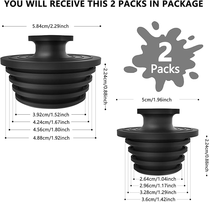 Bathtub Drain Stopper - 2 Pack Silicone Universal Shower Drain Cover, Tub Stopper Bathtub Drain for Bathroom, Tub, and Shower Drain - Easy Install Shower Drain (Black)