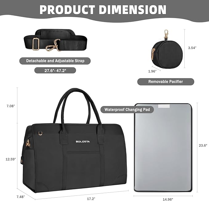 BOLOSTA Diaper Bag Tote for Women, Diaper Bag Tote with Changing Pad, Large Capacity Mommy Bag for Hospital and Weekender