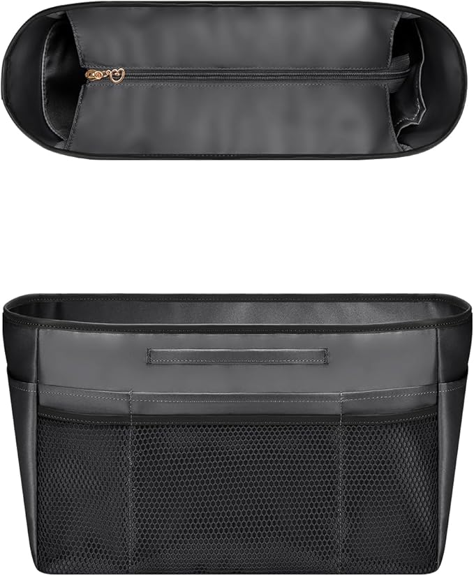 GIVLEFLY Tote Organizer Insert with Multiple Pockets Zipper Purse Dividers with Handle Lightweight Purse Liner with Cup Holder Fit for Longchamp Large Medium and Neverful and More (Large,Dark Grey)