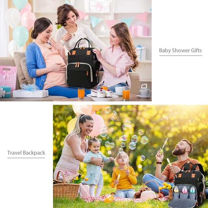 SHITIESHOU Diaper Bag Backpack Baby Bag, Baby Girl Boy Diaper Bag for Dad Mom with Pad, 16 Pockets, Pacifier Case, Large Diaper Bags Unisex for Travel (Black)