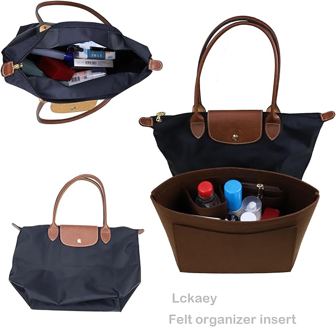 Lckaey bag Organizer Insert for Longchamp Le Pliage Neo(Large) Handbags Insert Organizer 1012 coffee-L