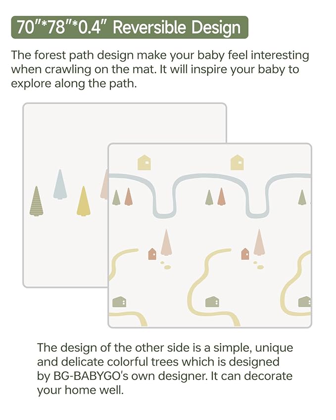 BG-BABYGO Baby Play Mat, Reversible Baby Girl Play Mat for Floor, Foam Padded Playmats for Babies and Toddlers, Large Foldable 78"x70" Waterproof Baby Crawling Mat for Indoor&Outdoor&Travel(70*78*0.4)