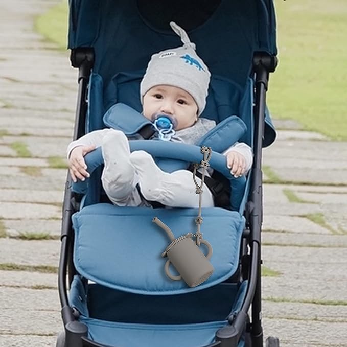 Toy Safety Straps, Silicone Pacifier Clips Sippy Cup Strap Stretchable Adjustable for Strollers, High Chair, Cribs, Hanging Baskets, BPA Free, 2 Pack (Sage+Ether)