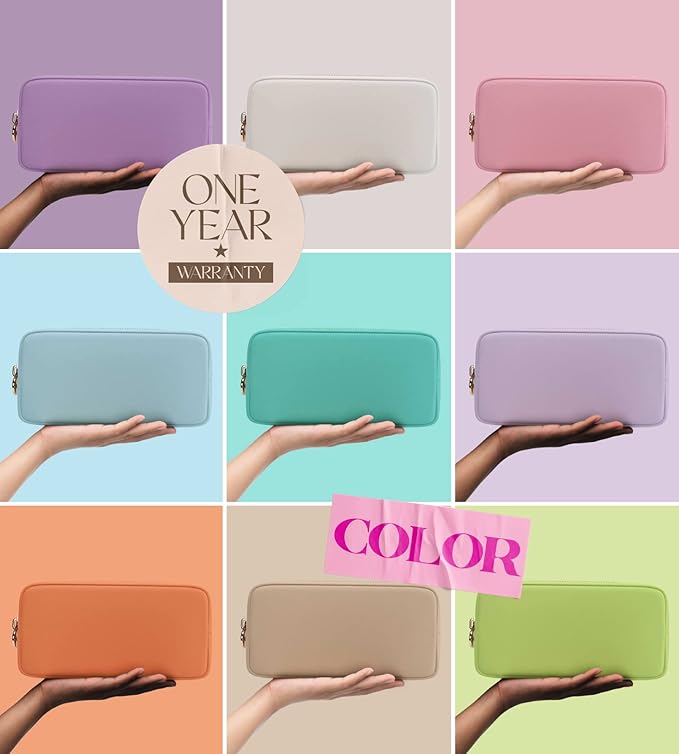 Embla Makeup Bag Travel Cosmetics Pouch and Toiletry Bag, Nylon Zipper Pouch Purse, Cute Make Up Organizer Storage Tote for Women Girls, Waterproof Travel Skincare Case, Small Makeup Bags, Peach