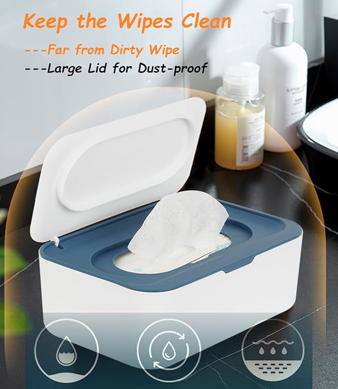 Wipes Dispenser, Wipe Holder for Baby & Adult, Seposeve Refillable Wipe Container, Keeps Wipes Fresh, One-Handed Operation. Non-Slip, Easy Open/Close Wipes Pouch Case, Blue
