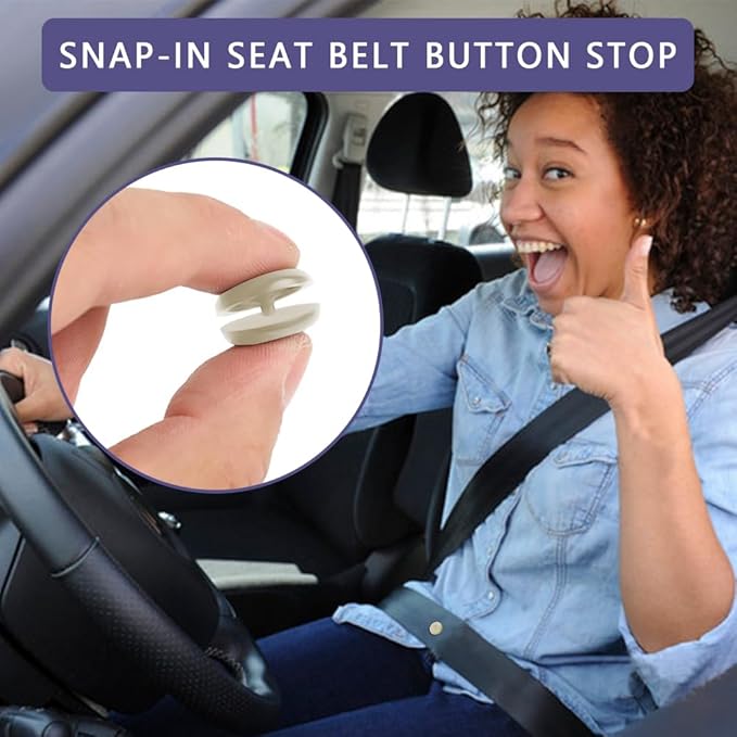 10 Sets Universal Fit Seatbelt Stopper Kit, Snap-on Seat Belt Button Stop, Car Accessories Plastic No Welding Required Seat Belt Buckle Button Prevent Seatbelt Clip from Sliding Down (Beige)