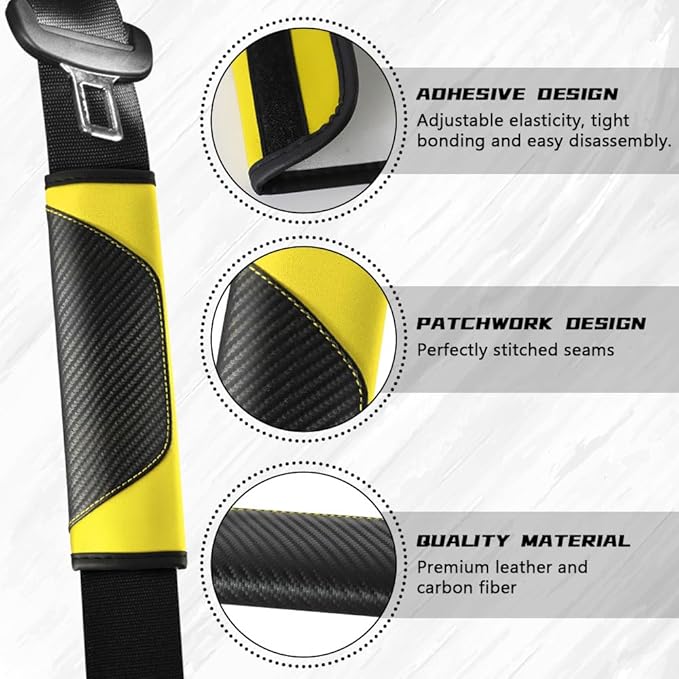 2PCS Car Seat Belt Cover Pad, Soft Carbon Fiber Leather Seatbelt Shoulder Protector for a More Comfortable Driving, Universal Safety Belt Strap Cover to Protect Your Neck (Yellow)