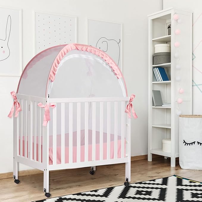 L RUNNZER Pack N Play Tent, Baby Mini Crib Tent to Keep Baby in, Crib Net for Pack and Play, Mini Cribs & Play Yard (39.6" L x 27.6" W x 49.2" H)