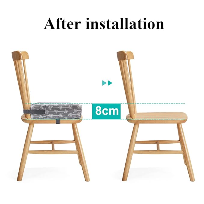 Dining Chair Heightening Cushion Portable Dismountable Adjustable Highchair Booster for Baby Toddler Kids Infant Washable Thick Chair Seat Pad Mat (Grey Arrow)