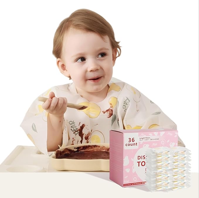 Disposable Baby Bibs for Baby Boys and Girls - Long Sleeve Bib Individually Wrapped Waterproof Baby Bibs 16/36 pcs
