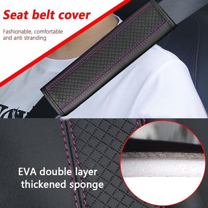 2PCS Car Seat Belt Cover Pad,Breathable Leather Seatbelt Covers for Shoulder Protection and Car Decorations,Seatbelt Cushion Adding Car Seat Strap Pads Car Accessories Interior (Black/Purple)