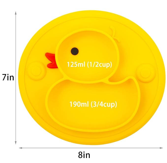 Baby Plate Silicone Toddler Plates Suction Placemat Divided Dishes for Kids and Infants One-Piece Strong Suction, BPA Free, Microwave Dishwasher Safe (Yellow)