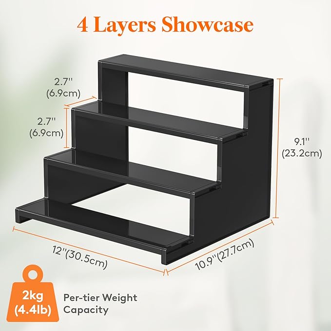 Lifewit 4 Tier Cupcake Stand, Plastic Perfume Cologne Organizer, Tool-Free Assembly, Makeup Display Shelf for Vanity Bedroom Bathroom Storage Organization, Black 30 cm/12", 1 Pcs