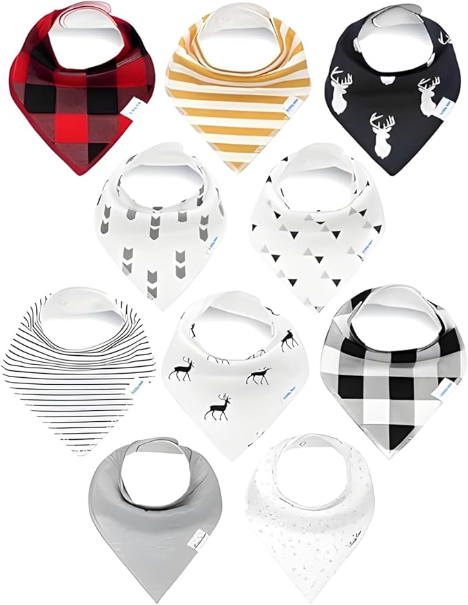 KiddyStar Organic Cotton Baby Bibs for Boys & Girls – Soft, Absorbent Teething & Drool Bibs - Adjustable Snaps for Toddlers
