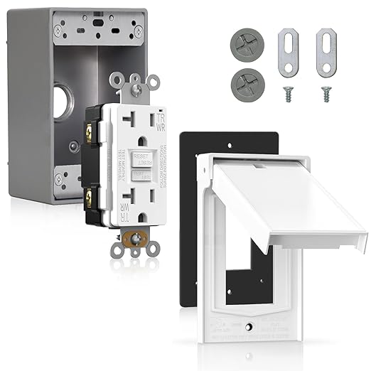 ELEGRP Outdoor GFCI Outlet Kit, with Weatherproof Cover and Box, 1 Gang, 20 Amp TRWR Self-Test GFI Receptacle, Vertical Outdoor Cover, Extra Duty Metallic Electrical Outlet Box, UL Listed, 1 Pack