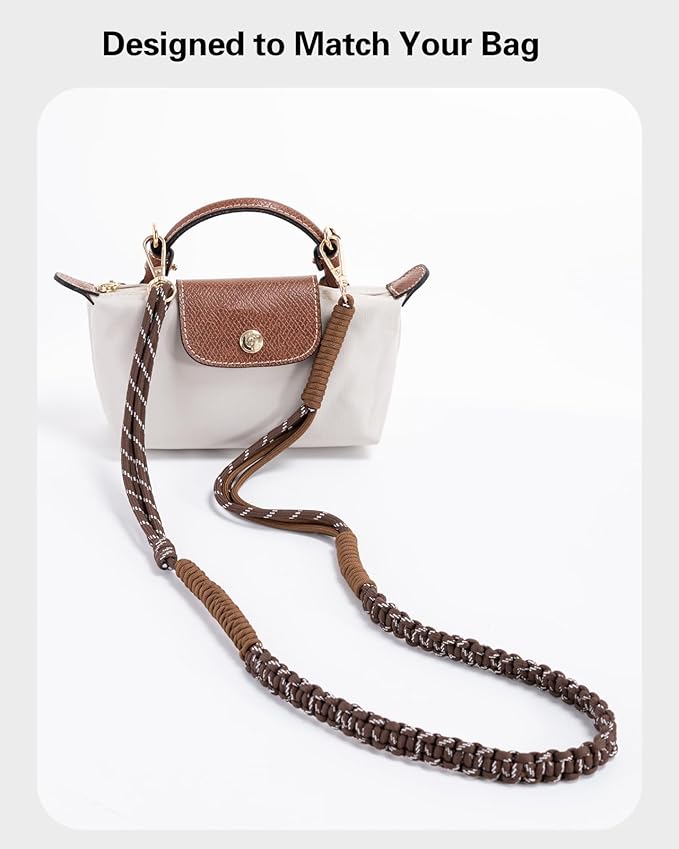 Handwoven Adjustable Shoulder Strap & Mini Bag Organizer Set for Longchamp Mini Bag, Includes Inner Liner & Strap, No-Punch Design – Brown & Black