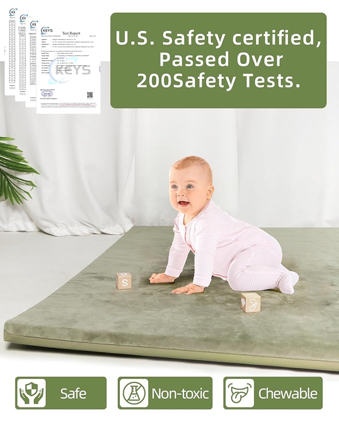 Padded Baby Play Mat for Floor,1.2" Thick 50x50 Play Crawling Mat with Removable Washable Cover,Non Slip Soft Nursery Rug for Toddlers,Infants,Kids, Easy to Clean Yoga Mat, Sage Green