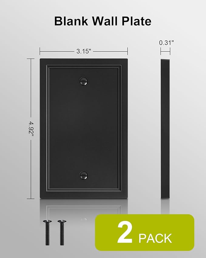 2-Pack Blank Outlet Cover Wall Plate, Natural Material Switch Plates Outlet Covers, Black Decorative Wall Plates for Electrical Outlets