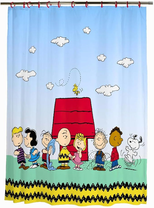 Peanuts 13-Piece Shower Curtain Set, 72 x 72 Inch Fabric Curtain with Hooks, Bathroom Decor, Machine Washable, (100% Officially Licensed Product) by Franco Collectibles