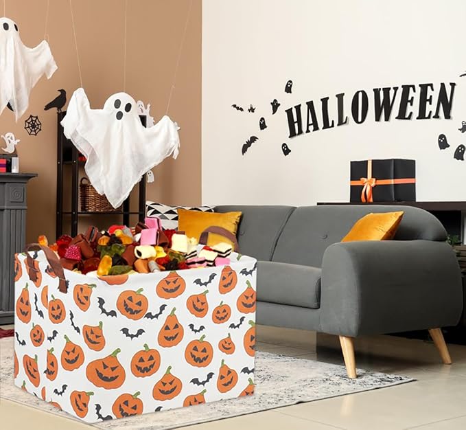 TIBAOLOVER Rectangular Halloween Basket for Kids Pumpkin Basket Toy Storage Bin Organizer Box Room Decor for Halloween Parties(Halloween Pumpkin)