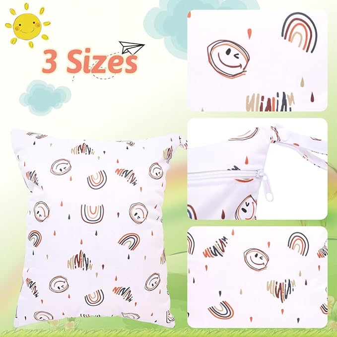 2 Pack Wet Dry Bags Waterproof Washable Travel Bags, Wet Bag with 2 Zippered Pockets for Diapers, Daycare, Bathing, Travel, Beach, Wet Swimwear, Yoga Gym(Rainbow)
