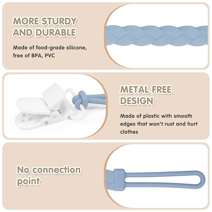 Stylish Silicone Pacifier Clips, 4-Pack Pacifier Holder with Flexible Woven Rope Design, 100% Food Grade Silicone, Easter Safe Essentials for Newborns Baby Boys and Girls