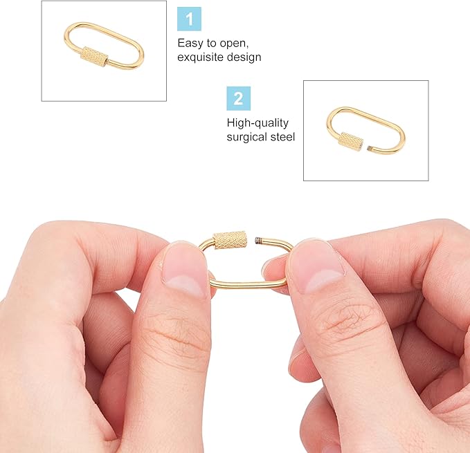 UNICRAFTALE 4pcs 2 Colors 1 Inch Oval Screw Carabiner Stainless Steel Lock Clasps Rings Small Metal Split Key Chain Connector for Necklace Bracelet Jewelry Making