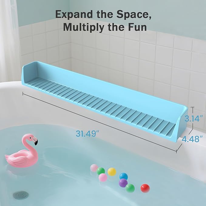 Bathtub Splash Guard PlayPad Shelf Area with Strong Suction Cups, Toy Tray Caddy Holder Storage Over Tub, Bathtub Ledge Guard, No Mess Water, Splash Protection Water Barrier for Bathroom-Blue