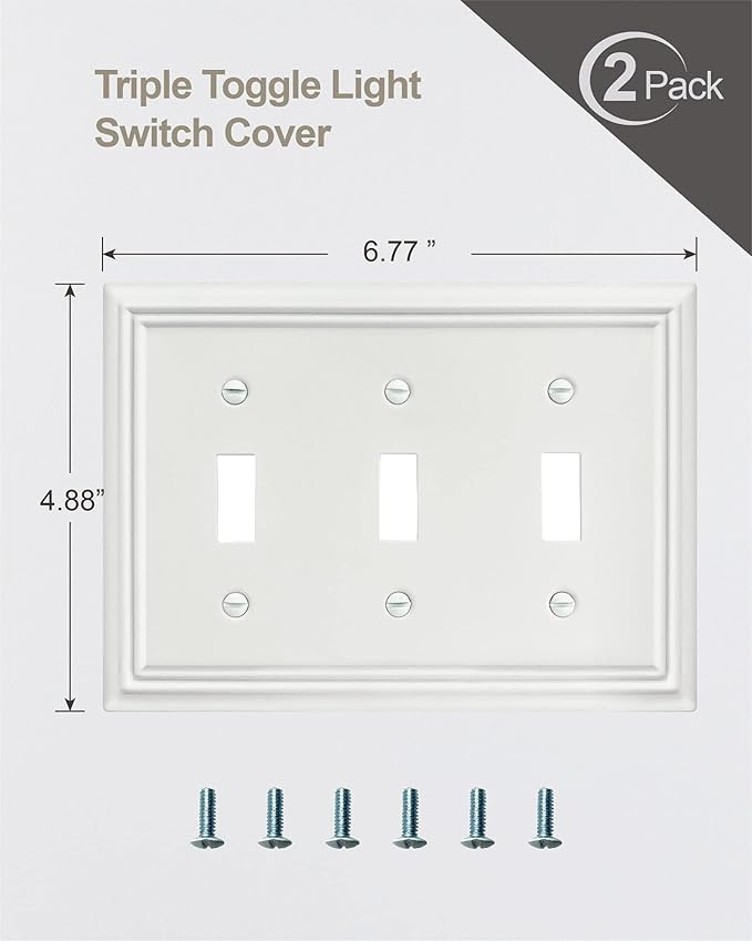 Triple Toggle Switch Wall Plate, Metal Light Switch Cover, Off White Finish, Midsize