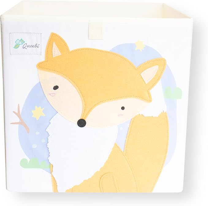Queebi Fox Storage Cube- Organizer for Nursery, Playroom, Bedroom, Closet. Foldable Box 13x13x13 inches. Children's Toy Box, Diaper Caddy, Clothing Basket, Book Bin, Baby Essentials & Kids Gift