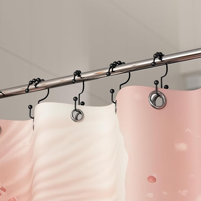 Titanker Shower Curtain Hooks Rings, Rust Resistant Metal Double Glide Shower Hooks Rings for Bathroom Shower Rods Curtains, Set of 24 Hooks - Black