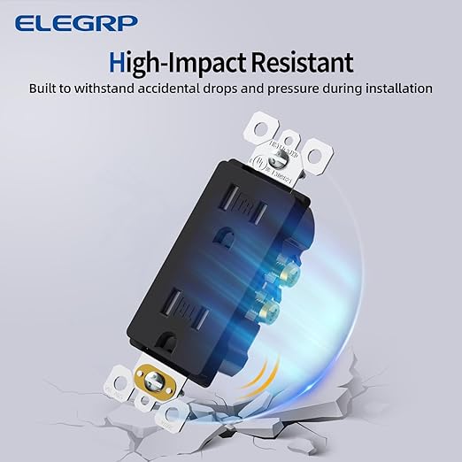 ELEGRP Matte Black Decorator Wall Receptacle Outlets, Tamper Resistant 15 Amp, Standard Electrical Wall Outlet, Residential Grade, Self-grounding, 125V, 2 Pole 3 Wire, 5-15R, UL Listed, 50 Pack