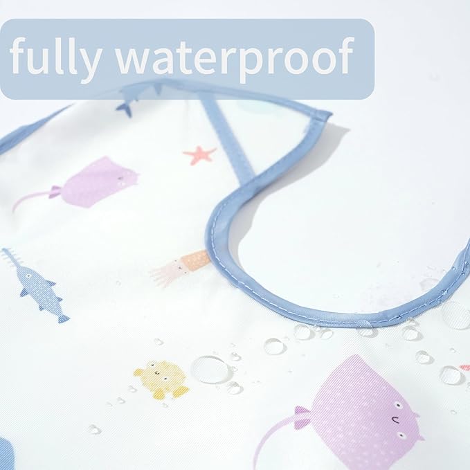 CoolaPeach 3-Pack Waterproof Baby Bibs for Eating - Lightweight Feeding Bibs, Mess Proof, Baby Essential Must Have for Eating