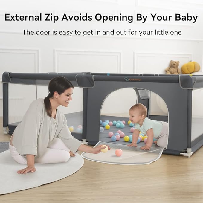 COMOMY Playpens for Babies and Toddlers, 79"x79" Baby Playard Extra Large, Safe and Non-Slip Baby Fence, Full Mesh Design, Indoor & Outdoor Kids Activity Center, Play Pens (Dark Grey)