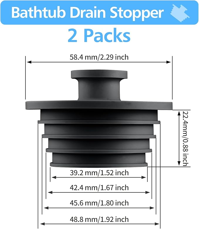 Aluvor Bathtub Stopper 2pcs Sink Stopper Tub Plug Bathroom Shower Drain Plug Silicone Bathtub Drain Plug Tub Drain Stopper Washbasin Stopper