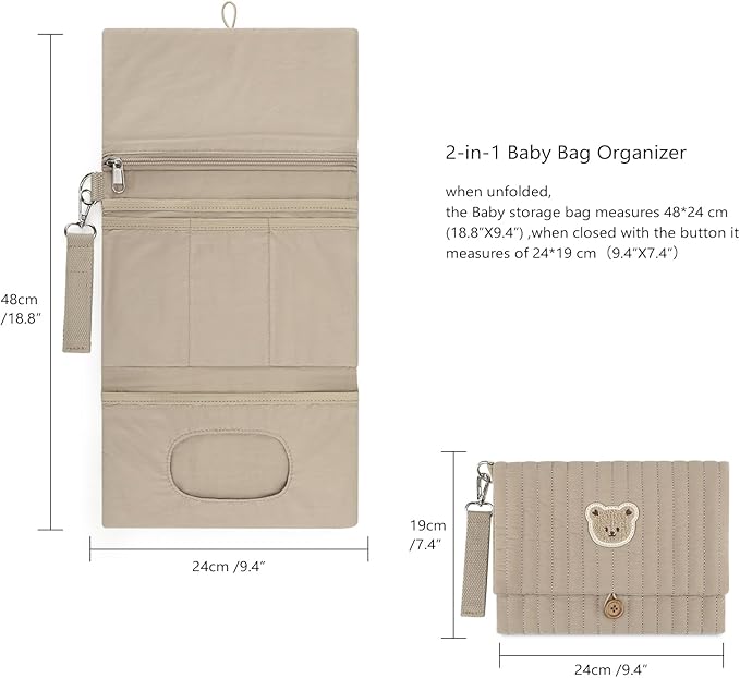 MOMIGO Baby Diaper Bag Organizer Pouches - Waterproof Pod Foldable Diaper Organizer Set, Cute Bear Bag Gift for Baby Shower (Brown)
