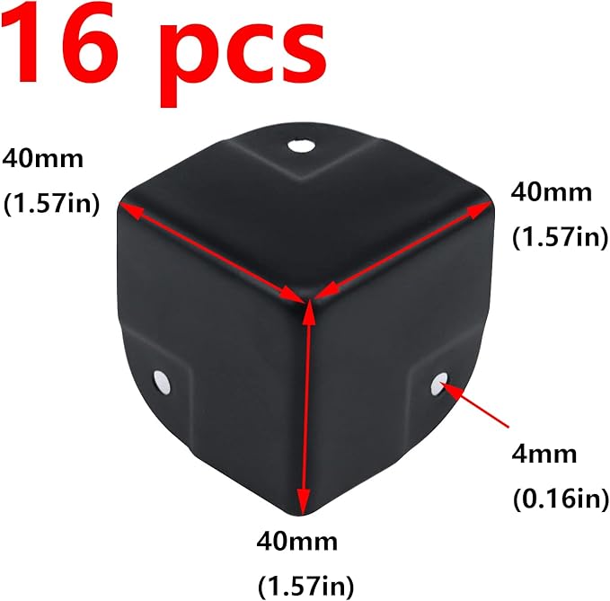 Antrader 16Pcs Black Metal Corner Protector,1.57" Box Edge Guard Protector,Metal Cabinets Speaker Corners Protector(40×40×40mm)