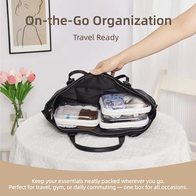 3-Pack Medium Minus Clear Hard Shell Zipper Pouches, Clear Zipper Bags, Hard Case Pouches for Purse & Diaper Bag Organizer,and Travel Essentials (3M-