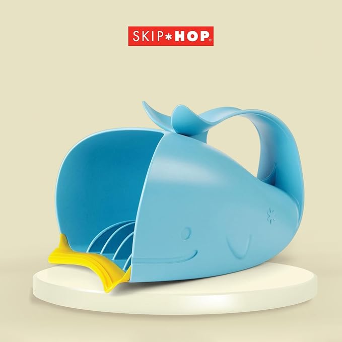 Skip Hop Baby Bath Rinse Cup, Moby Tear-Free Waterfall Rinser, Blue & Baby Bath Spout Cover, Universal Fit, Moby, Grey