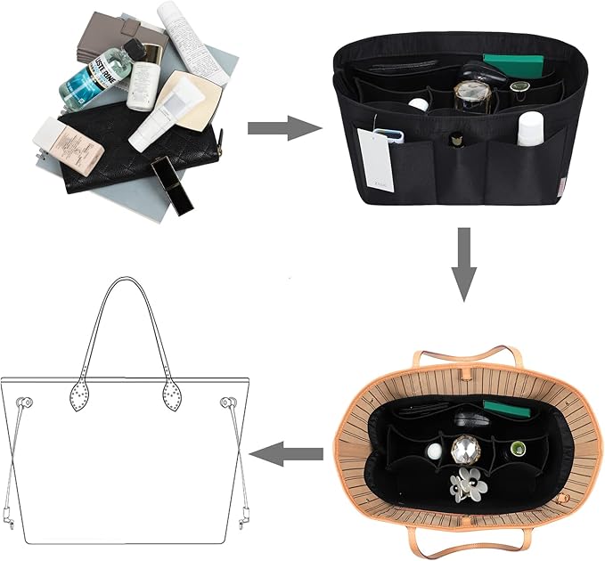 ZTUJO Purse Organizer Insert, Felt Bag Organizer For Handbag Purse Organizer,13 Colors, 6 Size (Small, Silky Black)