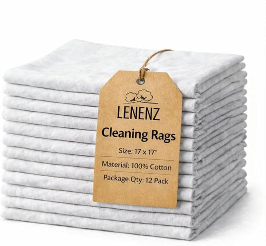 12 Pack New Lint Free Rags,100% Cotton Cloth for Cleaning, Soft Cloth Tshirt Material for Cast Iron Staining Wood, Dust Rags, Shoe Polishing, for Household, Automotive & Industrial Use 17x17
